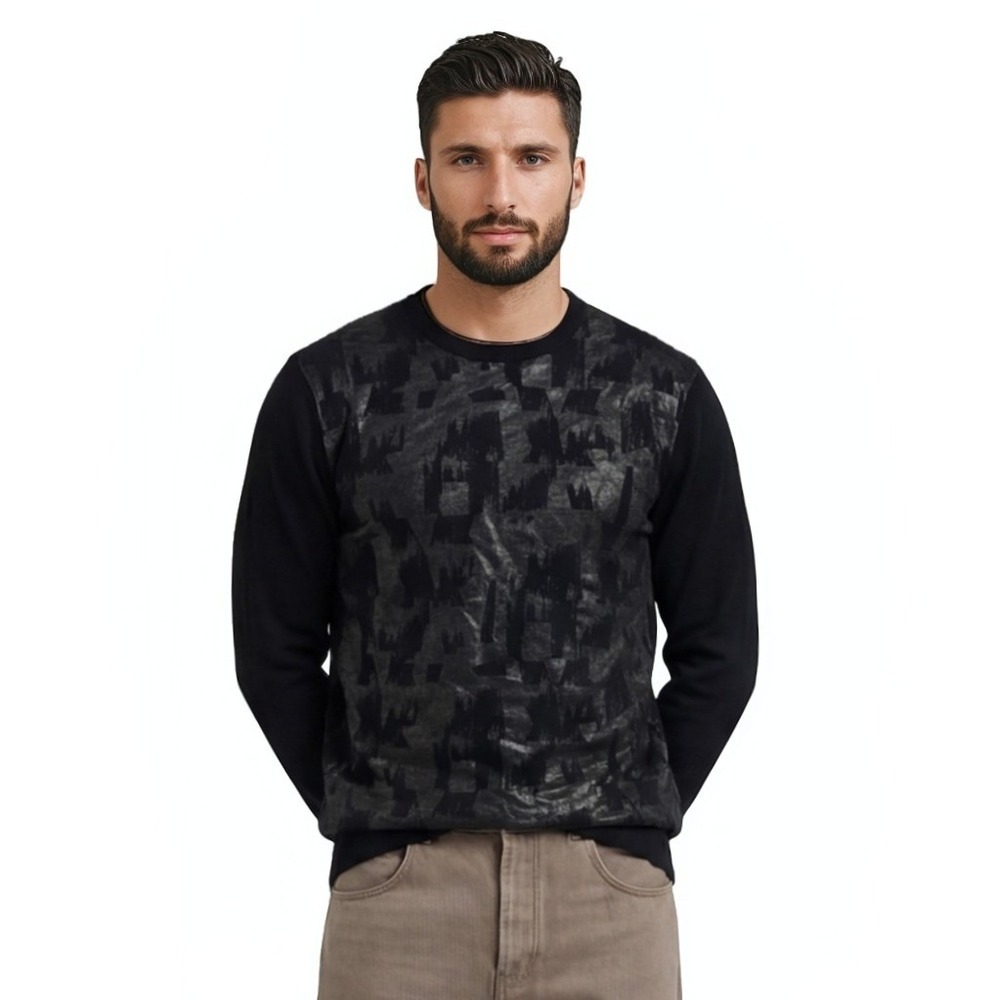 Armani Exchange Sweater Men's Size Medium Black Coated Graphic Crewneck